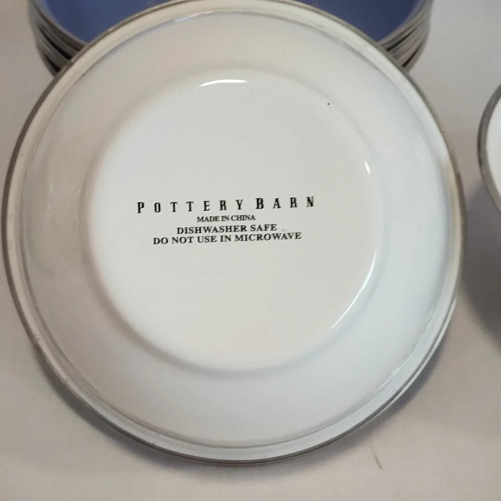 Pottery Barn Enamelware Bowls Set of 9 Pastel Green Blue White Metal Farmhouse‎